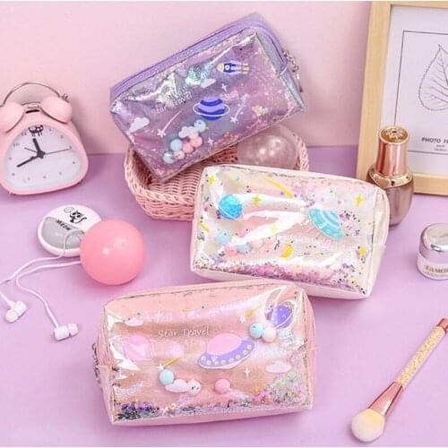 Star Pencil Case Glitter Large Capacity Pencilcase School Pen Makeup Case Supplies Pencil Bag Kawaii Bag