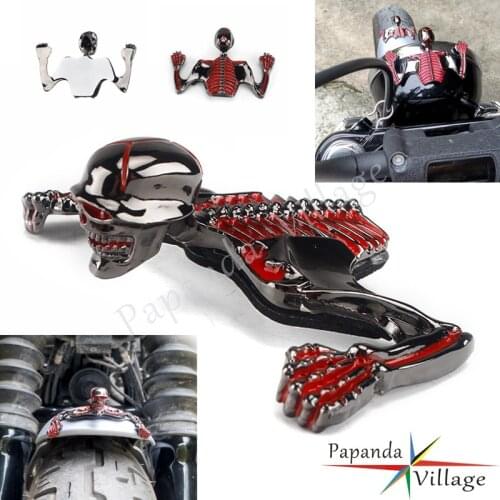 For Harley Bobber Chopper Sportster XL Custom Skull Skeleton Decorative Figure Statue Headlight Visor Front/Rear Fender Ornament