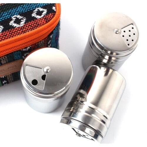 1pcs Outdoor camping Cooking Seasoning tank stainless steel mouth rotating barbecue bottle salt spice sprayer jar pepper shakers