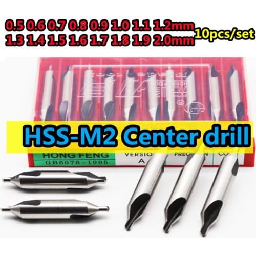 HSS-M2 Center drill 0.5 0.6 0.7 0.8 0.9 1.0 1.1 1.2 1.3 1.4 1.5 1.6 1.7 1.8 1.9 2.0mm 10pcs/set Processing: steel 1 order