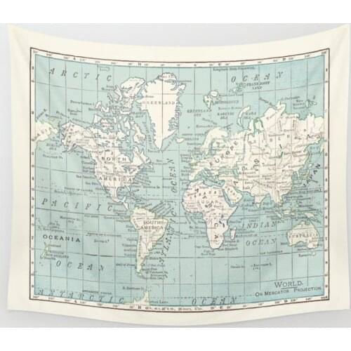 World Map in Blue and White Wall Tapestry Cover Beach Towel Picnic Yoga Mat Home Decoration