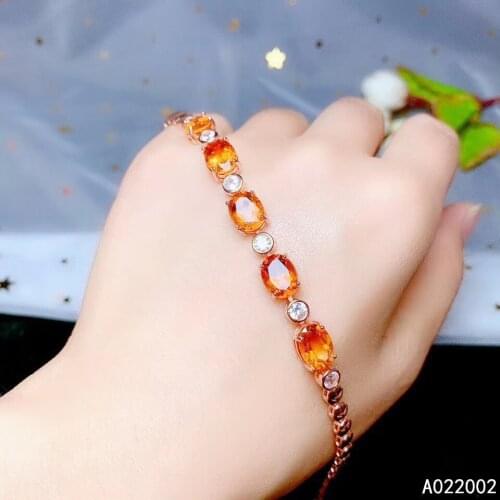 KJJEAXCMY Fine Jewelry 925 Sterling Silver inlaid Citrine women gemstone hand bracelet popular
