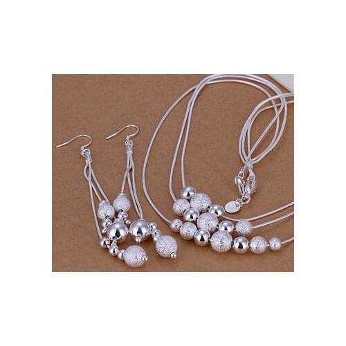 2018 Wholesale Fashion Jewelry Set,More than three-bead 2 Piece set,S925 Silver color Necklace&Bracelet T003