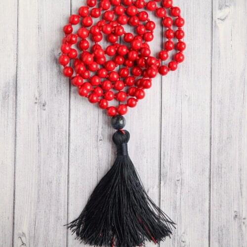 Red necklace for mom 108 Mala Bead Necklace Yoga Mala meditation Beads Jewelry Prayer Necklaces long boho chic Tassel Necklaces