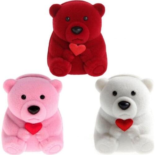 Creative Flocking Bear Love Heart Shape Jewelry Storage Ring Box Holder Wedding Earrings Storage Holder Organizer Gift Showcase