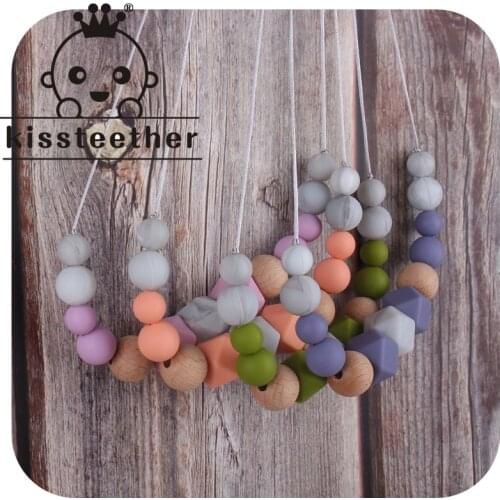 Kissteether Food Grade Silicone Pendant Teething Necklace Hexagon Silicone Beads Nursing Teether Necklace Baby Molar Necklace