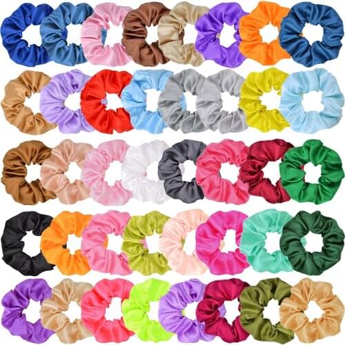 40 Solid Color Large Intestine Hair Band Womens Bandeau Silk Bright Surface Hair Band Elastic Hair Accessories Mixed Wholesale