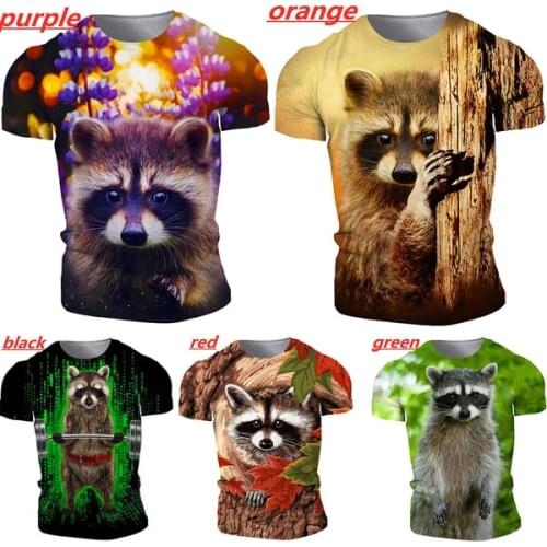 Summer Fashion Mens 3D Animal Design Print T-shirt Plus Size Short-sleeved Raccoon T-shirt