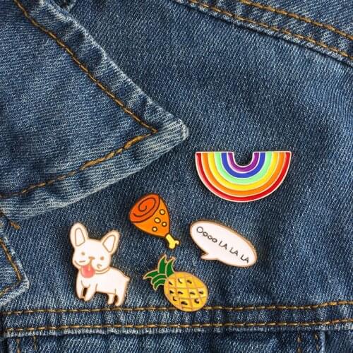 Cartoon Rainbow Enamel Pins Cute Dog Chicken Fruit Brooches Denim Lapel Hat Badges Metal Button Fashion Accessories Gift For Kid
