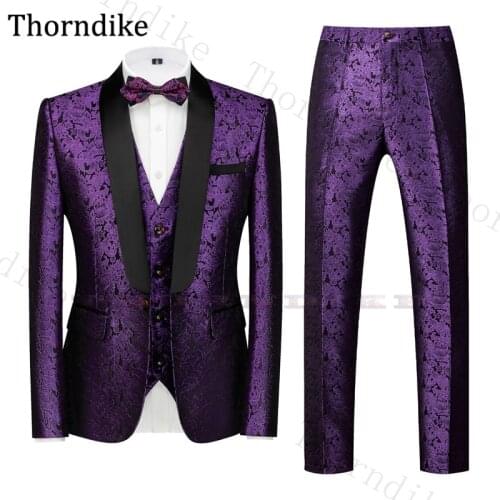Thorndike Purple Wedding Suit Men Elegant Formal Suits Shawl Lapel Jacquard Grooms Taxedos Casual Summen Autumn Party Prom Suits