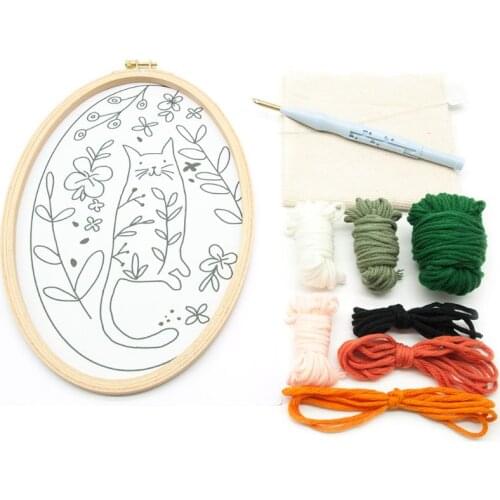 DIY Unfinished Embroidery Poked Kit Cat Punch Needle Cross Stitch Material Bag