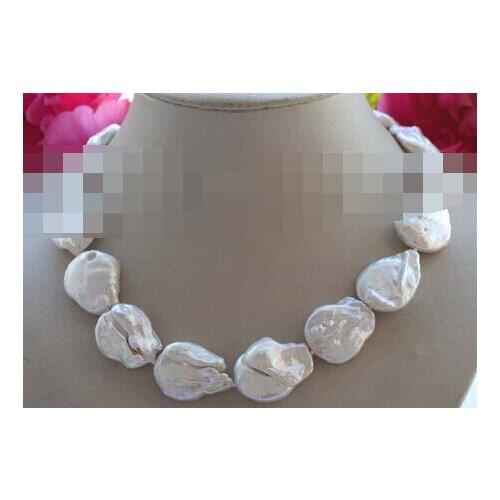 Genuine Natural 26mm white Reborn Keshi Pearl Necklace 14