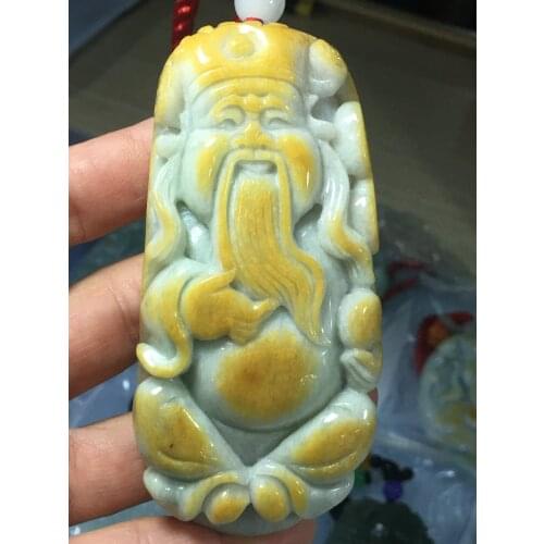 Natural 7A Myanmar jade Hand-Carved jade longevity Buddha yellow jade pendant jade necklace men women pendants jade jewelry