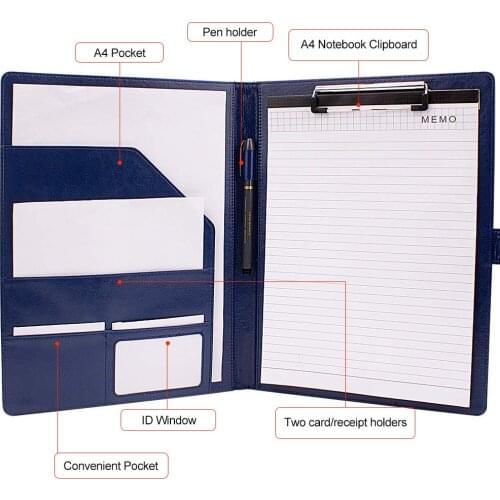 A4 Clipboard Folder Portfolio A4 Paper File Folder for Legal Pad Paper for Office Conference (Blue)