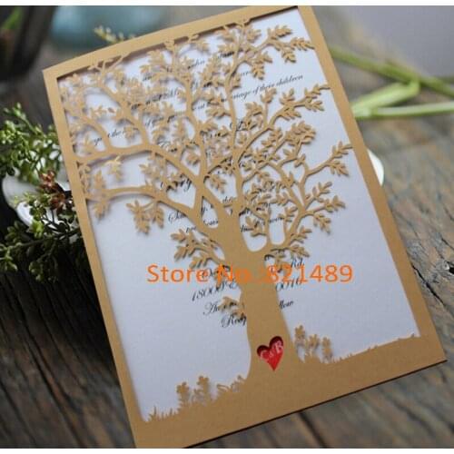 Fall Tree Wedding Invitation, Heart Wedding Invitation - Set of 50