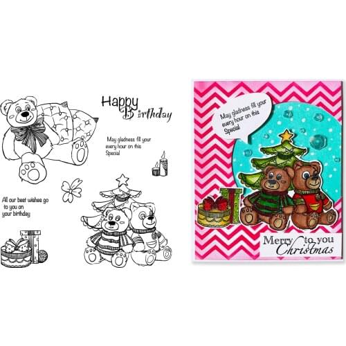 Christmas Bear Cutting Dies and Stamps for DIY Scrapbooking Album Diary Decoration Card Craft Transparent Silicone Stamps