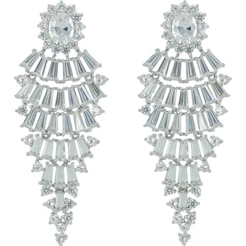 5A Cubic Zirconia CZ Triple Dangle Earrings Pierced Earring Jewelry Accessories with 925 Silver Pin