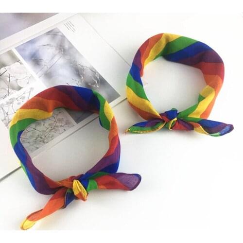 Small Square Scarf Stripe Headband Gay Pride Face Mask Neck Scarf Headwear For Women Accessories
