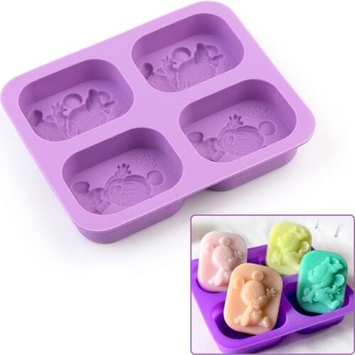Silicone Soap Mold Cute Animal 4 Hole Square Soap Mold Arts And Crafts Chocolate Cake Molding Hand Making Tools