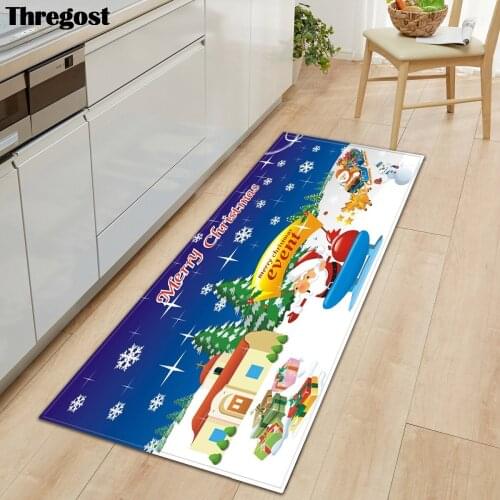 Thregost Microfiber Flannel Floor Mats Anti-Slip Carpet for Bathroom Kitchen 3D Cartoon Christmas Print Water Absorbing Bath Mat