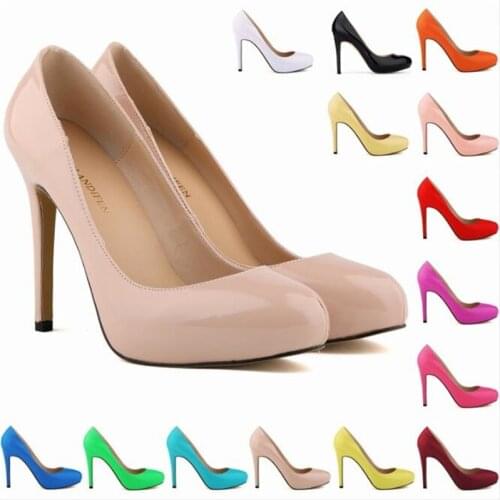 Classic Shoes Woman Pumps Wedding Party Shoes Pointed Toe Patent Leather 11CM Thin High heels Slip On 2020 size 35-42 pink