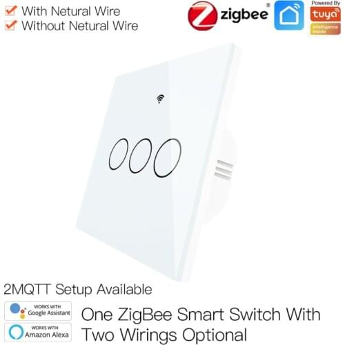 EU Tuya ZigBee Smart Light Switch With/Without Neutral Wire AC100-240V Smart Switch Two Wiring Method With Alexa Google