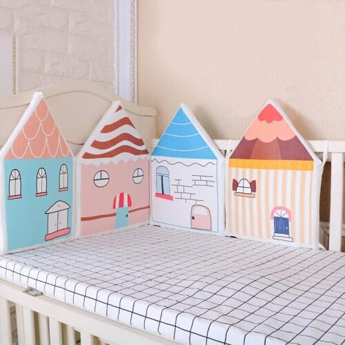 Baby Bed Thicken Bumpers INS Little House Pattern Crib Around Cushion Cot Protector Pillows Newborns Room Bedding Decor