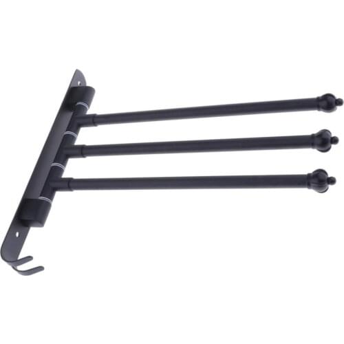 Bathroom Stainless Steel Swivel Towel Rack 3 Bar Holder Black Folding Arm