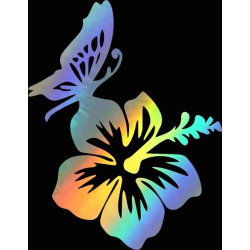 WaveHands 13.9*17.8CM Car Sticker Hibiscus Butterfly Vinyl Beautiful Sticker Car Body Decal Car Styling