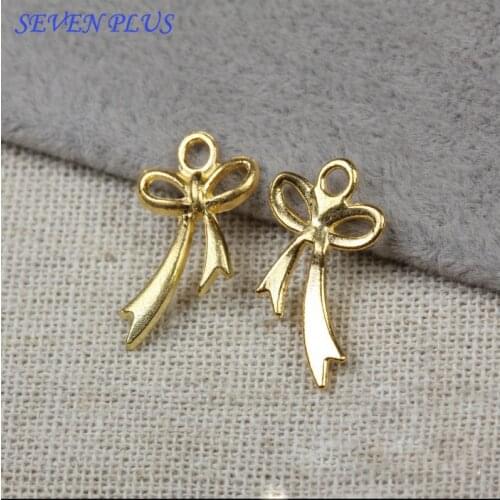 High Quality 20 Pieces/Lot 11mm*20mm Gold color Diy Jewelry Making Charm Bow Tie Charms