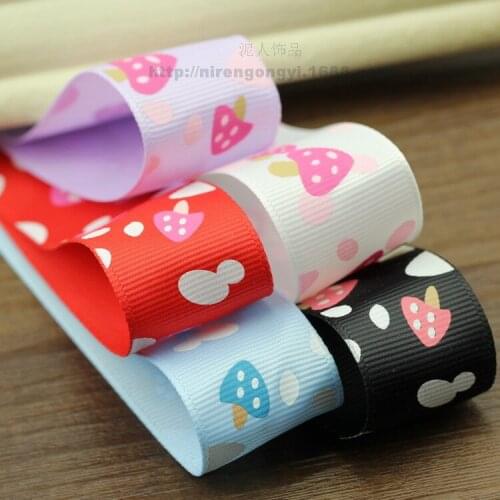 High Quality 25mm Single Face DIY Manual Mushrooms Printed Rib Satin Ribbon Polyseter Ribbon Bowknot Hair accessories 10M/Lot