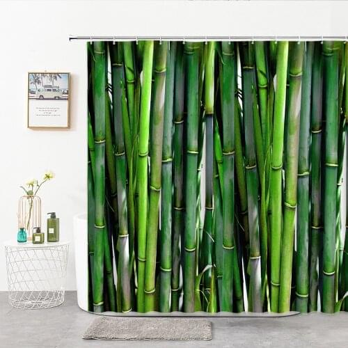 Green Bamboo Plants Shower Curtains 3D Landscape For Home Bathroom Decor Waterproof Curtain Background Cloth Bathroom Supplies