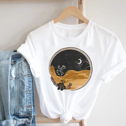 Women Casual Moon Cartoon Mountain Cute Ladies Clothing Ladies Girl Fashion Clothes Print Tee Top Tshirt Female Graphic T-shirt