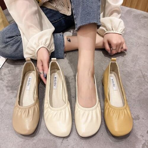 Square Toe grandma shoes women sneakers mary janes slip on moccasins elastic soft pu leather flats woman wood heels loafers 2021