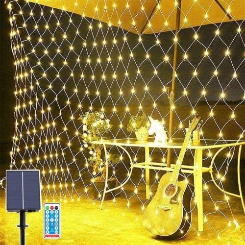 1.5x1.5m 3x2m 6x4m Solar Net Mesh String Lights With Remote Outdoor Solar Net Light Backyard Patio Wall Roof Solar Curtain Light