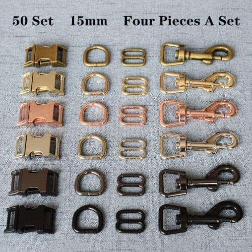 50 Sets 15mm Metal D Ring Snap Hook Adjustable Release Buckle DIY High Quality Hardwa Dog Collar and Leash Accessories 4JT15mmB