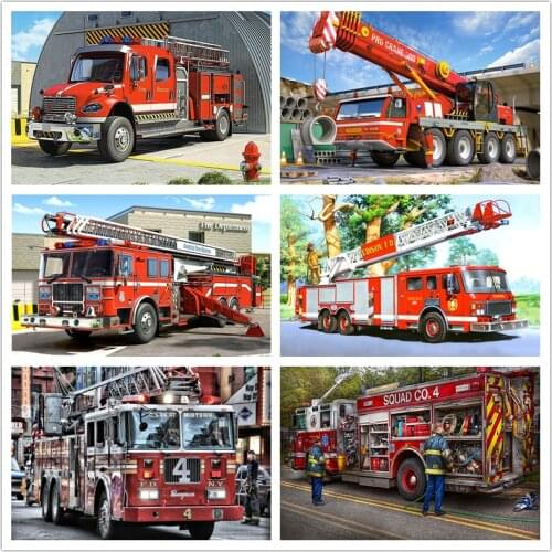 5D DIY Full Square/Round Diamond Painting Fire Engine Rhinestone Picture Kit Cross Stitch Landscape Embroidery Needlework Gift