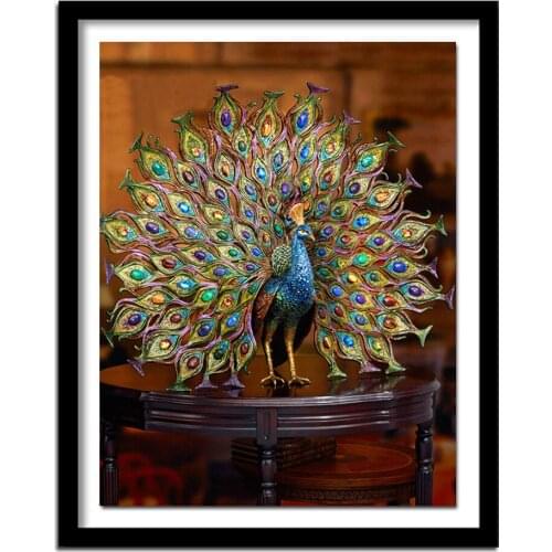 Diamond Diamond Painting Cross Stitch Diamonds Embroidery Home Decoration Peacock open screen statue