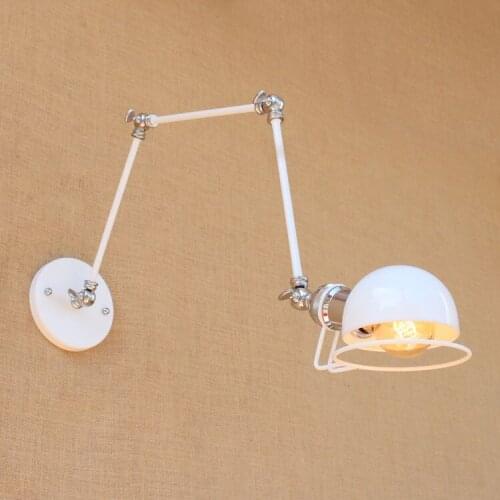 White Retro Vintage Wall Lamp Rustic Adjustable Long Arm Wall Light Fixtures Edison Loft Style Industrial Sconce Applique LED