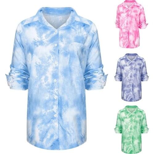 2XL Fashion Women Blouses 2020 Long Sleeve Turn Down Collar Pocket Tie Dye Office Shirt Blouse Plus Size Blusas Women clothing