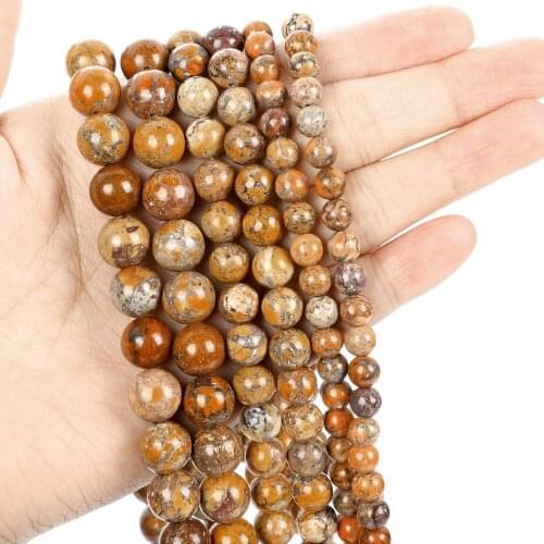 Natural Stone Beads Yellow Emperor Pine Charm Round Loose Beads for Jewelry Making Needlework Bracelet DIY 4-12 MM