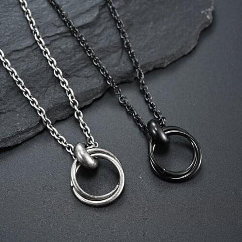 Black Double Circle Pendant Necklaces for Men Him Stainless Steel Chain Punk Necklace Simple Fashion Male Jewelry