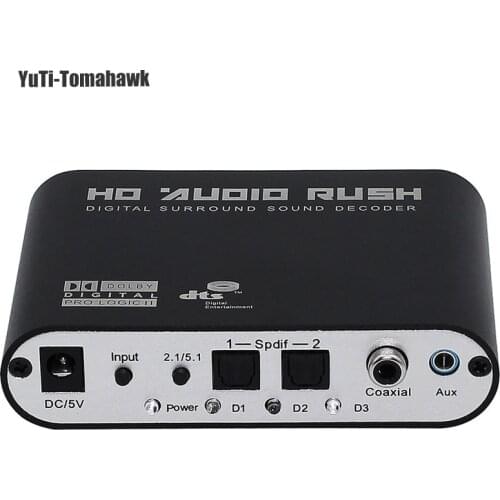 Digital AC3 Optical to Stereo Surround Analog HD 5.1 Audio Decoder 2 SPDIF Ports HD Audio Rush for XBOX360 / DVD / HD Players