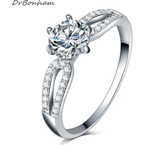 DrBonham Fashion Engagement Rings for women silver color White Crystal Zirconia CZ eternal Wedding Rings DR1715