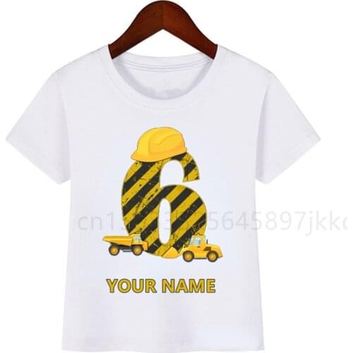 Excavator Construction Truck Bulldozer Crane Name Printing T-shirt Number 1-9 Boy Girl Birthday Number Funny Gift T-shirt
