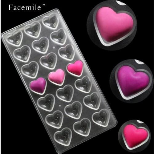 Facemile Hearts Chocolate Candy Molding Tray Pudding Mould Fondant Cake 21-Cavity Polycarbonate Handmade Baking Tools 54010