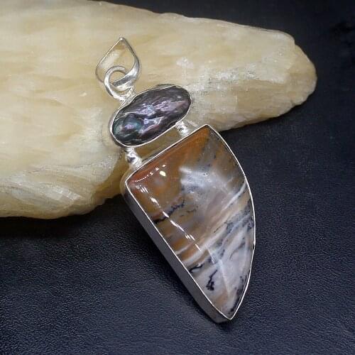 Gemstonefactory Jewelry Big Promotion 925 Silver Dendritic Opal Biwa Pearl Lovely Women Ladies Gifts Necklace Pendant 1119