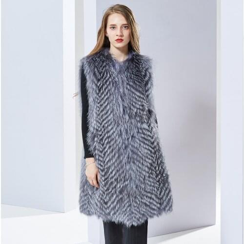 100% Natural Silver Fox Fur Vest Coats Jacket Female Long Luxury Fashion Waistcoat Top Selling