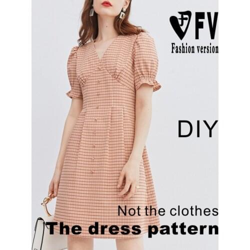Pattern Making V-neck Skirt Clothes Cutting Drawing Ladies Bubble Short Sleeve Dress Pattern BLQ-536