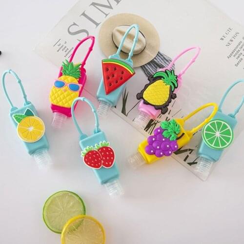 Cute Mini Cartoon Fruit Silicone Hand Sanitizer Bottle Set Travel Portable Safe Gel Liquid Containers Kids Birthday Party Decor
